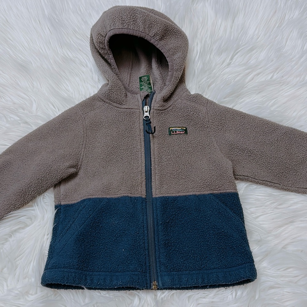 LL Bean Kids Colorblock Fleece Hoodie Jacket 2T | Grey Navy Zip-Up